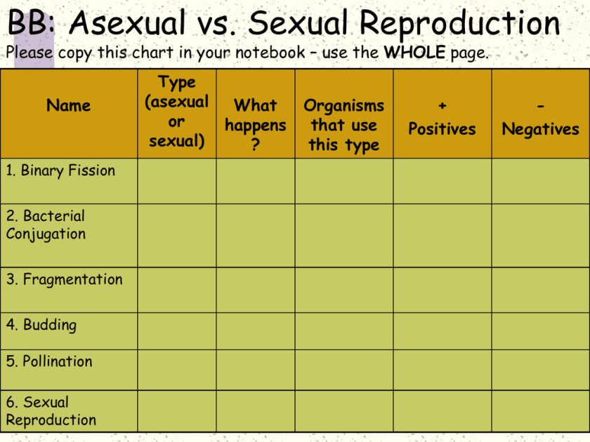 Sexual Reproduction Chart