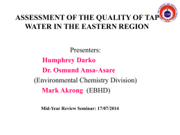 Assessment Of The Quality Of Tap Water In The Eastern Region
