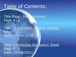 Table of Contents: - Mr. Tobin`s Earth Science Class