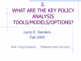2. what are the key policy analysis tools/models/options