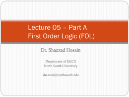 Lecture 05 Part A - First Order Logic (FOL)