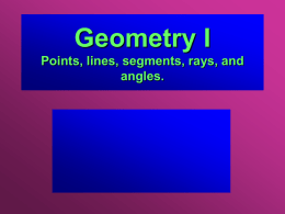 Geometry I Points, lines, segments, rays, and angles. Points A point