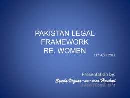Pakistan Legal Framework re. Women