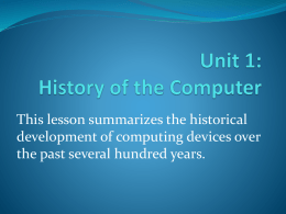 Unit I: Computer History and Basic Concepts