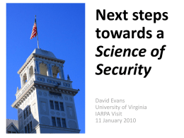 Next Steps Towards a Science of Security