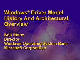 Windows® Driver Model History And Architectural Overview