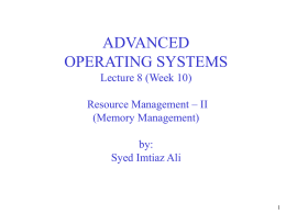 Week 10 Resource Management II
