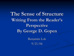 The Sense of Structure Writing From the Reader`s