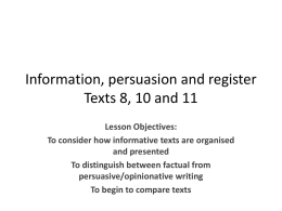 Information, Persuasion And Register Texts 8, 10 And 11