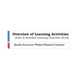 Overview of Learning Activities