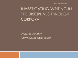 Investigating writing in the disciplines through corpora