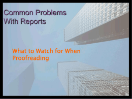 Common Problems with Reports