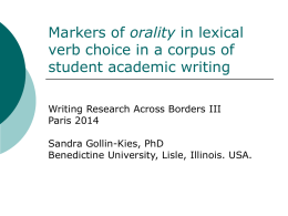 Markers of orality in lexical verb choice in a corpus of