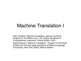 Machine Translation I