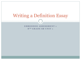 Embedded Assessment 1 Writing a Definition Essay