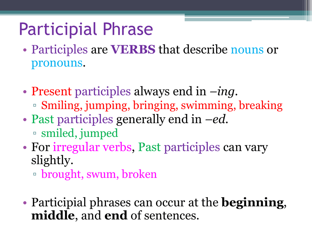 Participial Phrase  studyslide.com