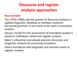Discourse and register analysis approaches