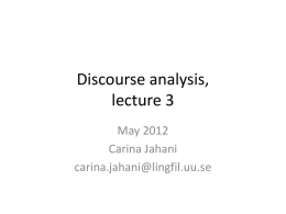 Discourse analysis, lecture 3