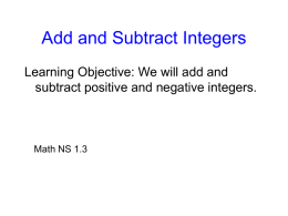 Additional and Subtraction of Integers (PowerPoint)