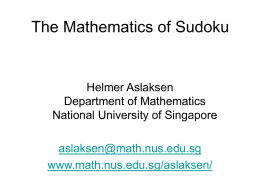 The Mathematics of Sudoku - National University of Singapore