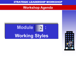 STRATEGIC LEADERSHIP WORKSHOP What is your Working Style?