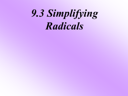 Simplify Radicals - Nutley Public Schools
