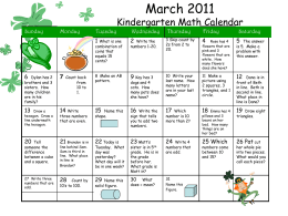 March 2007 Kindergarten Math Calendar