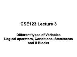Different types of Variables Logical operators and Conditional