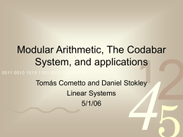 Modular Arithmetic, The Codabar System, and applications