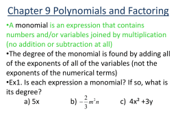 Chapter 9 Polynomials and Factoring