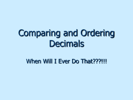 Comparing and Ordering Decimals