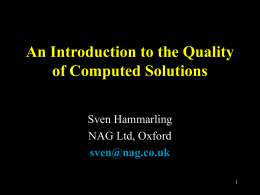 An Introduction to the Quality of Computed Solutions