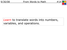 9/30/08 From Words to Math #14