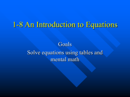 1-8 An Introduction to Equations