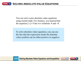 Absolute Value Equations