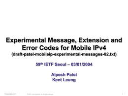 Experimental Messages, Extensions and Error Codes