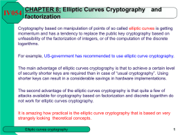 Osma prednaska: Cryptography of eliptic curves, factorization