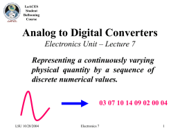 Analog to Digital Converters Electronics Unit – Lecture 7