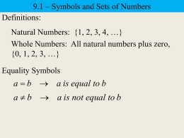 Symbols and Sets of Numbers