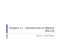 Chapter 11 – Introduction to Algebra