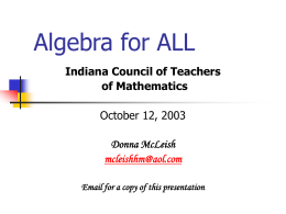 Algebra for ALL - Indiana University
