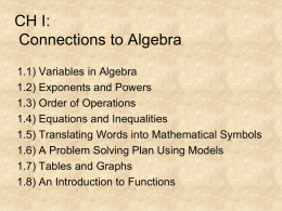 CH I: Connections to Algebra