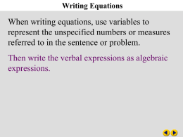 Ch 3-1 Writing Equations