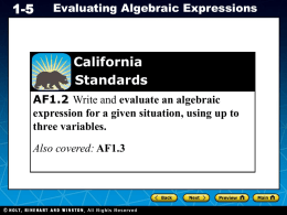1.5 Evaluating Algebraic Expressions