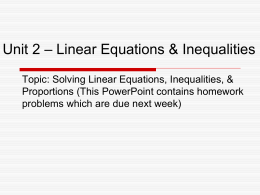 Unit 1 – Foundations of Algebra
