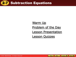 Lesson 2.7 Subtraction Equations