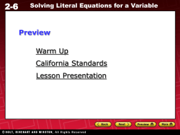2-6 Solving Literal Equations for a Variable