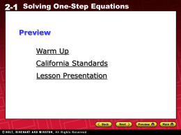 2-1 Solving One-Step Equations