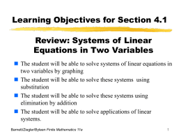 Unit Four: Systems of Equations and Linear Programming