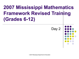 Mississippi Mathematics Curriculum Framework Training for Trainers